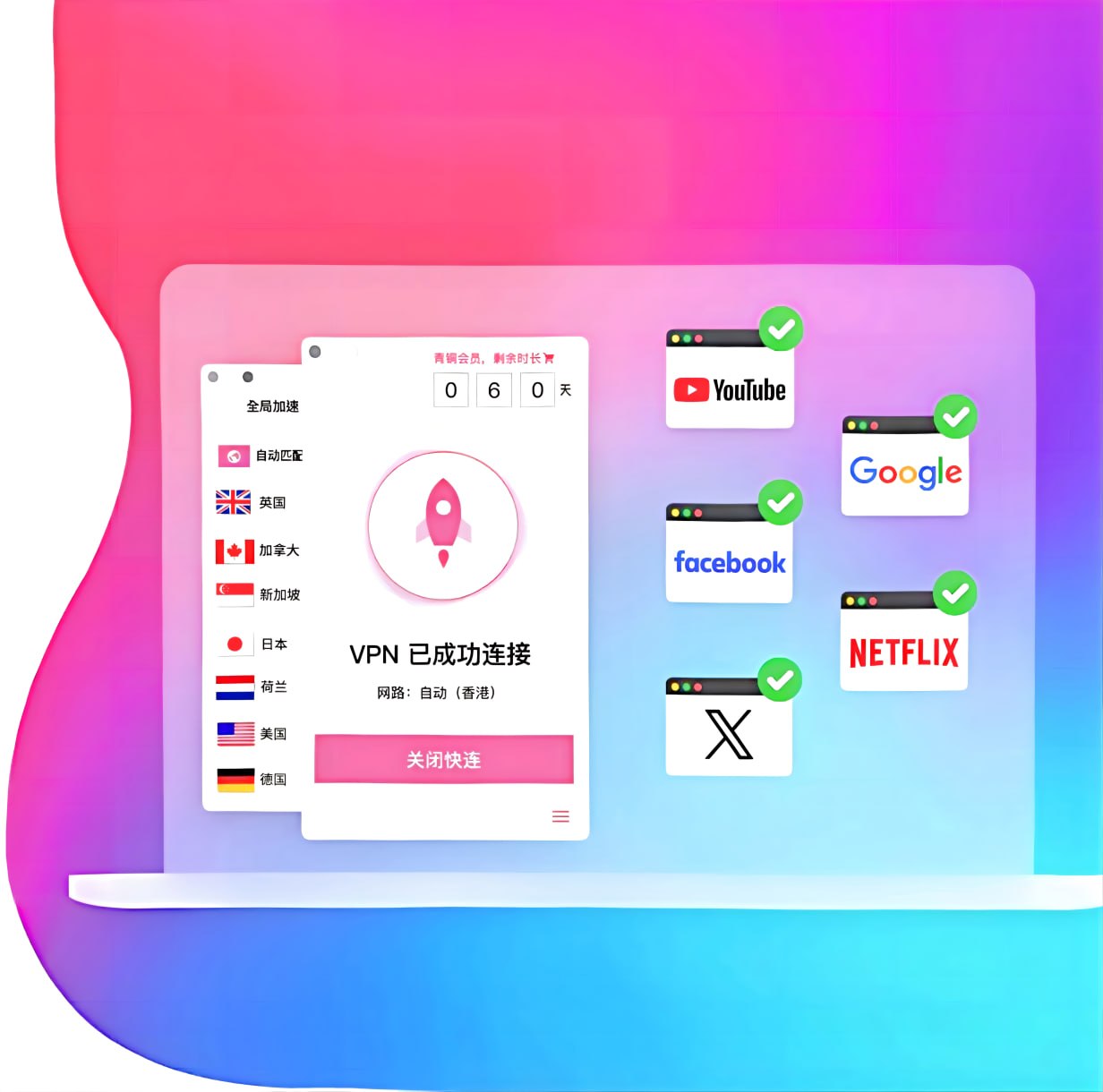 快连 VPN 全球节点覆盖示意